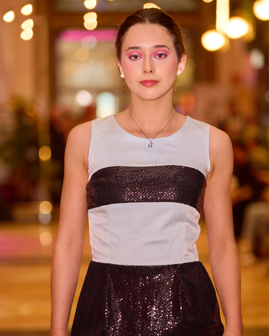 Vestido Azul y Negro Corto De fiesta